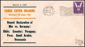 5 Mar 1945 WWII Patriotic Cover Yanks Enter Cologne Fidelity Sherman 5093