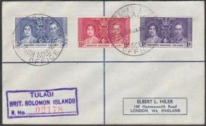 SOLOMON IS 1938 Registered cover ex Tulagi with Coronation set..............V259