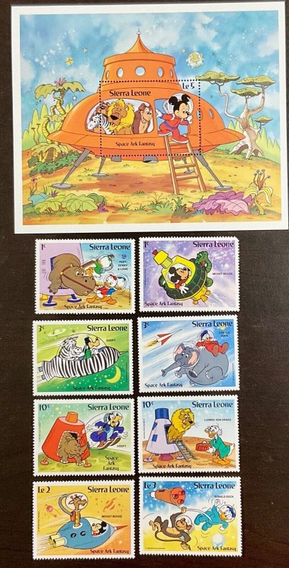 Sierra Leone Disney Space Art Fantasy Souvenir Sheet plus 8 singles 1983