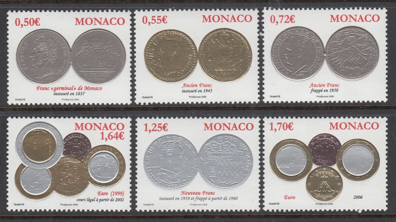 Monaco 2512-2517 Coins on Stamps MNH VF