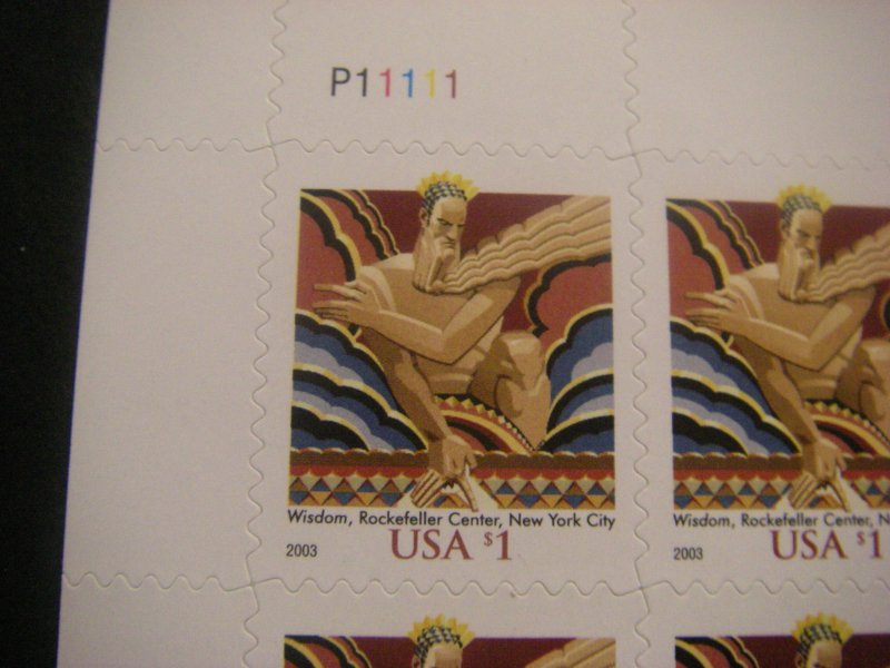 Scott 3766, $1 Wisdom, Sheet of 20 #P11111, MNH Beauty, 03 date, MNH Beauty