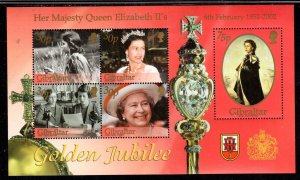 GIBRALTAR #900a 2002 REIGN OF QEII, 50TH. ANNIV. MINT VF NH O.G S/S