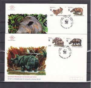 Indonesia, Scott cat. 1673 A-D. WWF- Rhinos issue. 2 First day covers. ^