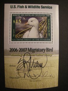 RW73b, $15 Ross' Goose, MNH Souvenir Sheet Single, Artist & Engraver Sig...