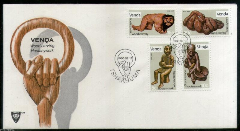 Venda 1980 Wood Carvings Art Handicraft Sc 24-27 FDC # 6475