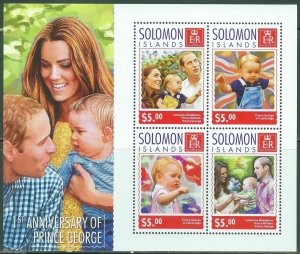 SOLOMON ISLANDS  2014 1st BIRTHDAY PRINCE GEORGE WITH KATE & WILLIAM MNH
