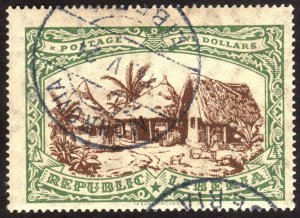 1923, Liberia $5, Used CTO, Sc 227a