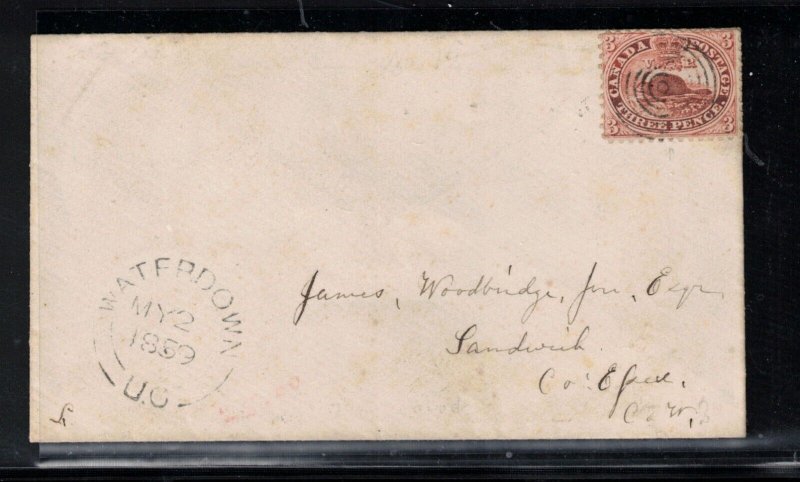 Canada #12 Very Fine Used On Cover Dated Waterdown MY 2 1859 *With Certificate*