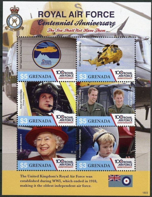 GRENADA 2017 CENTENNIAL OF THE ROYAL AIRFFORCE PRINCES HARRY & WILLIAM  SHEET NH 