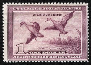 US Sc RW5 Violet $1.00 1938 MNH Original Gum Duck Stamp