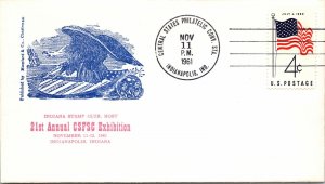 21st ANNUAL CSFSC EXHIBITION EAGLE & SHIELD CACHET EVENT COVER INDIANAPOLIS '61