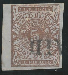 CSA Scott #62x4 Pos 19 New Orleans 5c Used Provisional Stamp PAID Cancel VF