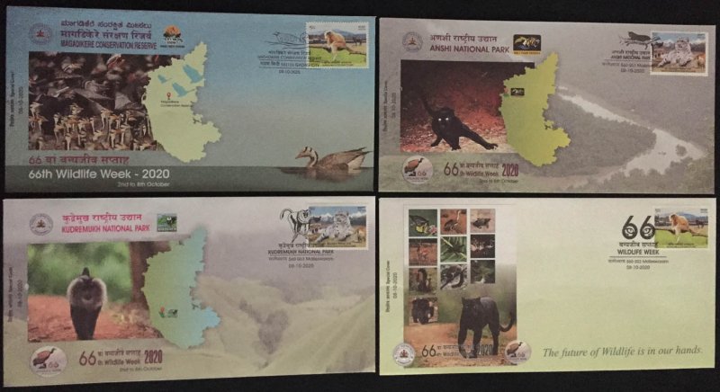 INDIA 2020 WILD LIFE / WILD ANIMALS SET OF 8 SPECIAL COVERS WITH SPECIAL CANCL.