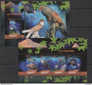 2016 Djibouti Fauna Birds Les Pigeons Kb+Bl ** Dj069