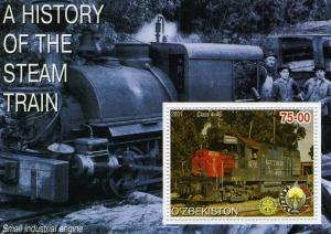 Uzbekistan 2001 STEAM TRAINS Rotary Emblem s/s Perforated Mint (NH)