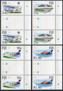 Fiji 653-656 gutter, MNH. Michel 648-651. Air Pacific-40th Ann. 1991. Airplanes.