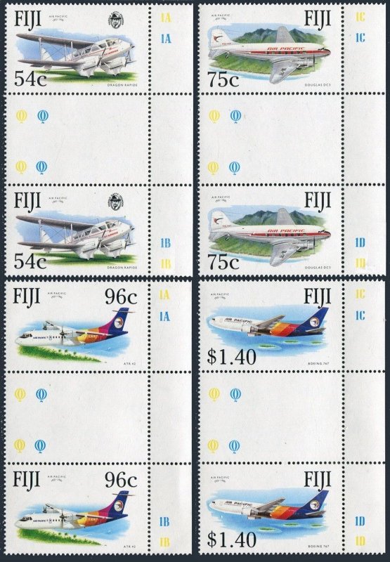 Fiji 653-656 gutter, MNH. Michel 648-651. Air Pacific-40th Ann. 1991. Airplanes.