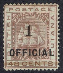 BRITISH GUIANA 1881 SHIP 1 OFFICIAL ON 48C NO GUM 
