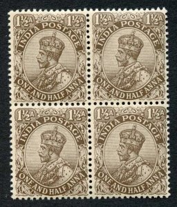 India SG164 Grey Brown 1 1/2a Wmk Single Star (Brown gum) Block 2 x U/M