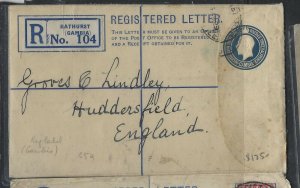 GAMBIA COVER  (P1501B) 1929 KGV 1 1/2D RLE BATHURST TO ENGLAND 