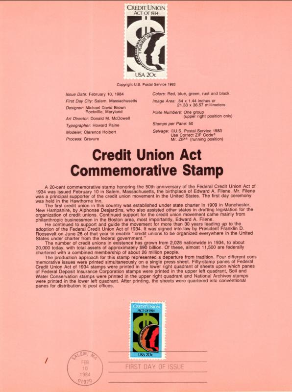 US SP639 Credit Union 2075 Souvenir Page FDC