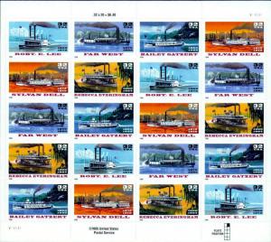 1996 32c Riverboats, Sheet of 20 Scott 3091-95 Mint F/VF NH