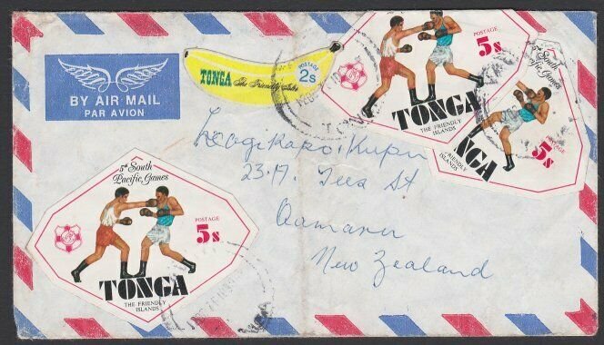 TONGA 1976 cover to New Zealand - self adhesives - Boxing etc...............E818