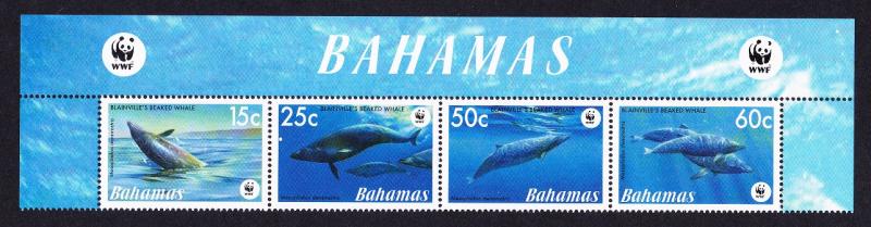 Bahamas WWF Blainville's Beaked Whale Top strip of 4v with WWF Logo SG#1449/52