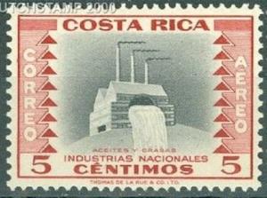 Costa Rica #C227 Air Mail Stamp 1954 5c Aceite y grano Industry Used Postmarked