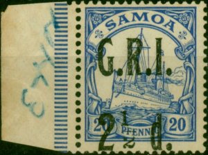Samoa 1914 2 1/2d on 20pf Ultramarine SG104b '1 to Left of 2' Fine LMM