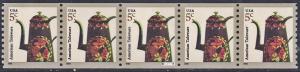 SC#3612 5¢ Toleware Coffeepot Reprint Plate Strip of Five: #S1111111 (2012) MNH