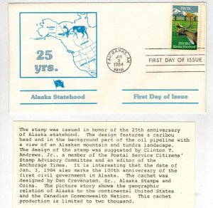 1984 ALASKA STATEHOOD 25 YEARS 2066 BETTER CACHET WITH TEXT CARD