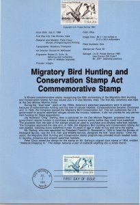 USPS SOUVENIR PAGE MIGRATORY BIRD HUNTING AND CONSERVATION STAMP ACT 20c 1984