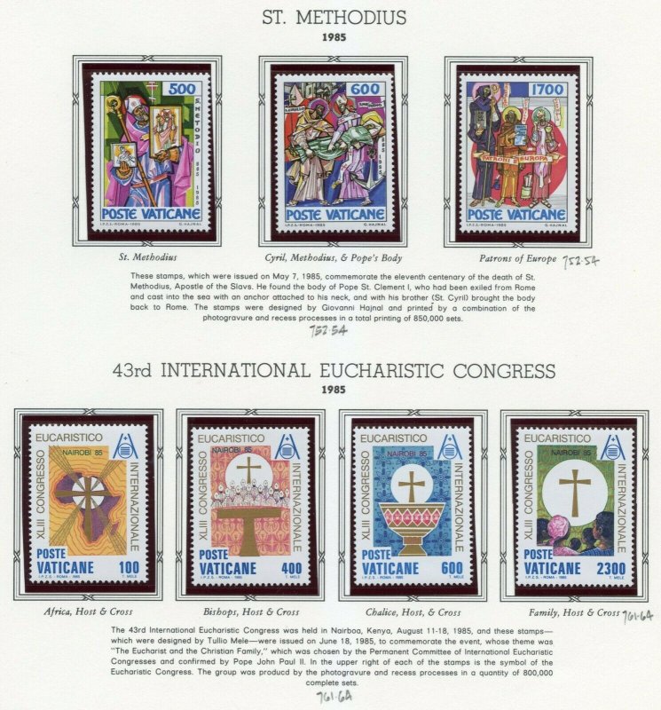 VATICAN CITY 1984 COMPLETE YEAR SET STAMPS MINT NH & BOOKLET ON WHITE ACE  PAGES