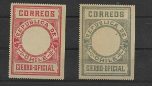 CHILE 1900 2 CIERRO OFFICIAL STAMP X 2 VALUES BLUE AND GREEN MINT HINGED