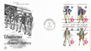 1975 FDC, #1568a, 10c Uniforms of Armed Forces, Art Craft