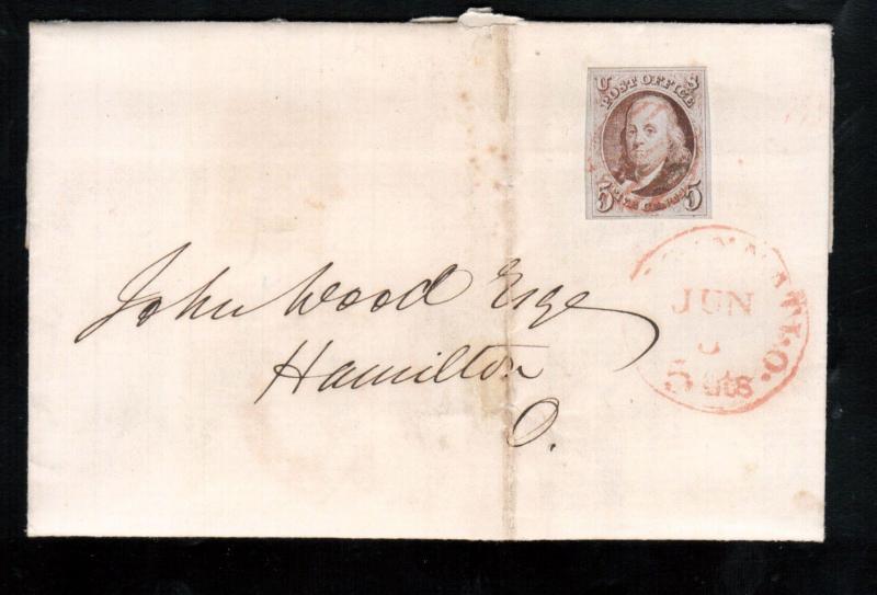 USA #1 Used Fine - Very Fine On Cover To Hamilton With Red Cancel