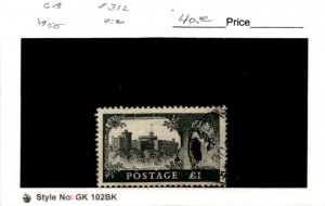 Great Britain, Postage Stamp, #312 Used, 1955 Queen Elizabeth (AB)