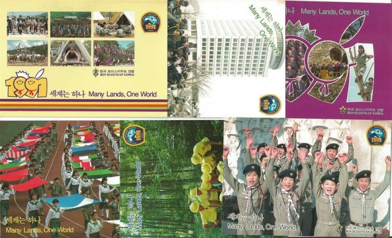 1991 Korea Boy Scout World Jamboree set 6 different postcards unused envelope