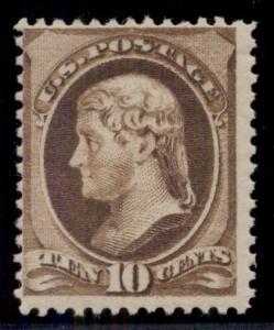 US #209 10¢ brown, og, NH, VF+, copy of Miller certificate, Scott $475.00