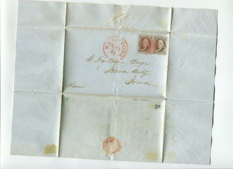 1 Franklin Used Stamps on 1850 Cover NY to Iowa City Iowa (1 Cvr 30) 