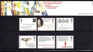 Great Britain 2004 Royal Society of Arts Complete MNH Set in Pack SC 2222-2227