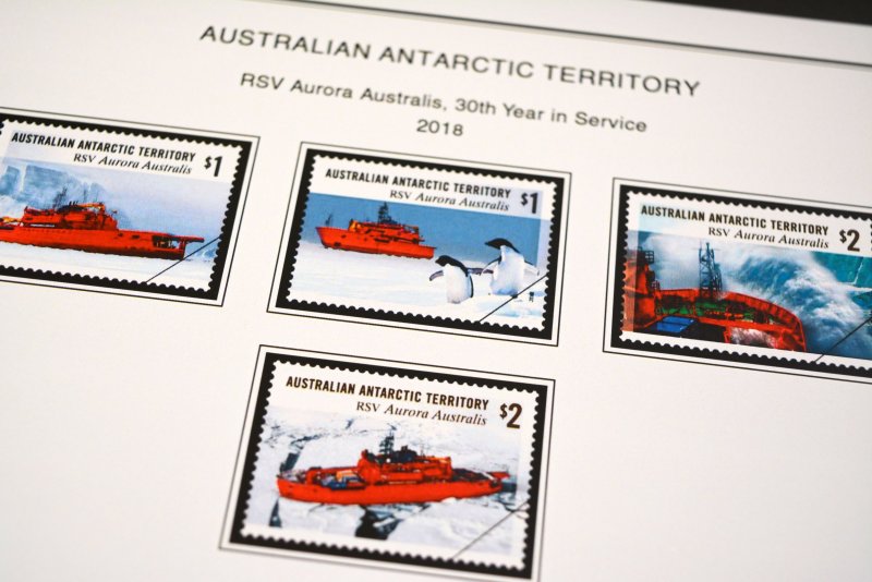 COLOR PRINTED AUSTRALIAN ANTARCTIC 1957-2020 STAMP ALBUM PAGES (44 illus. pages)