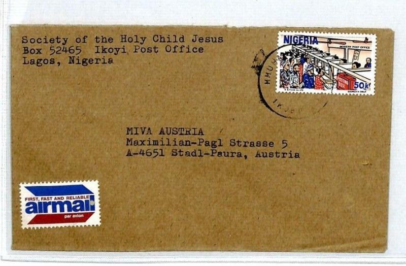 NIGERIA Cover 1980s Missionary HOLY CHILD SOCIETY Cachet Air Mail MIVA CM53