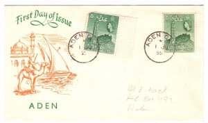 ADEN QEII 5c FDC 1955 Illustrated *NEW & OLD SHADES* First Day Cover KA250