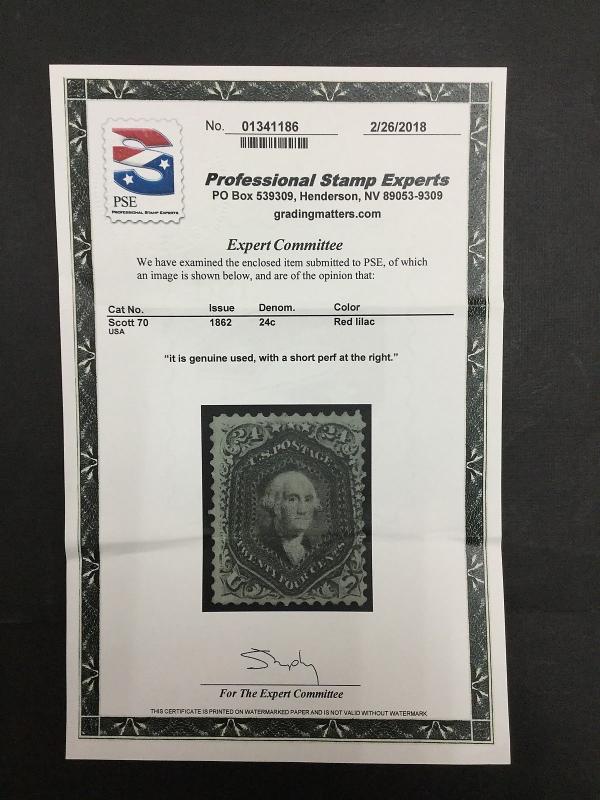 MOMEN: US STAMPS #70 USED PSE CERT