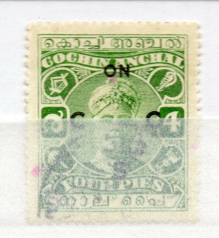 India Cochin 1948-49 Early Issue used Shade of 4p. Optd NW-16221