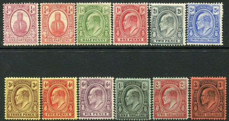 TURKS & CAICOS ISLANDS-1908-11 Set to 3/- Sg 115-126 AVERAGE MOUNTED MINT V33359