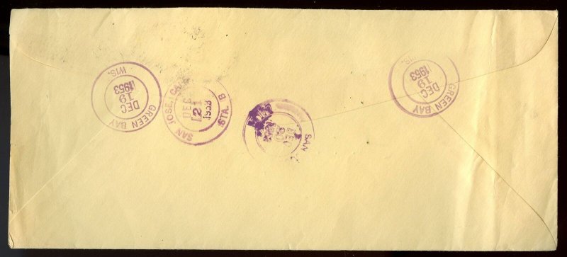 U.S. Scott 825 (2), 807 (2) Prexies on Registered Air Mail 1953 Cover 