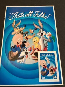 Scott #3534c Porky Pig That's All Folks Single Stamp -On Card-MNH-2001-US